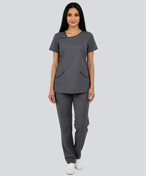 Women’s 4-Pocket Asymmetrical Neck Scrub – Cotton-Polyester